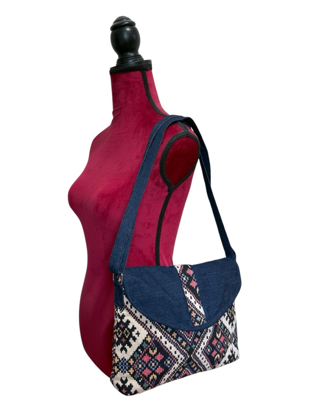 Canyon Sky Southwestern Jacquard & Denim Shoulder Bag Navy Multicolor
